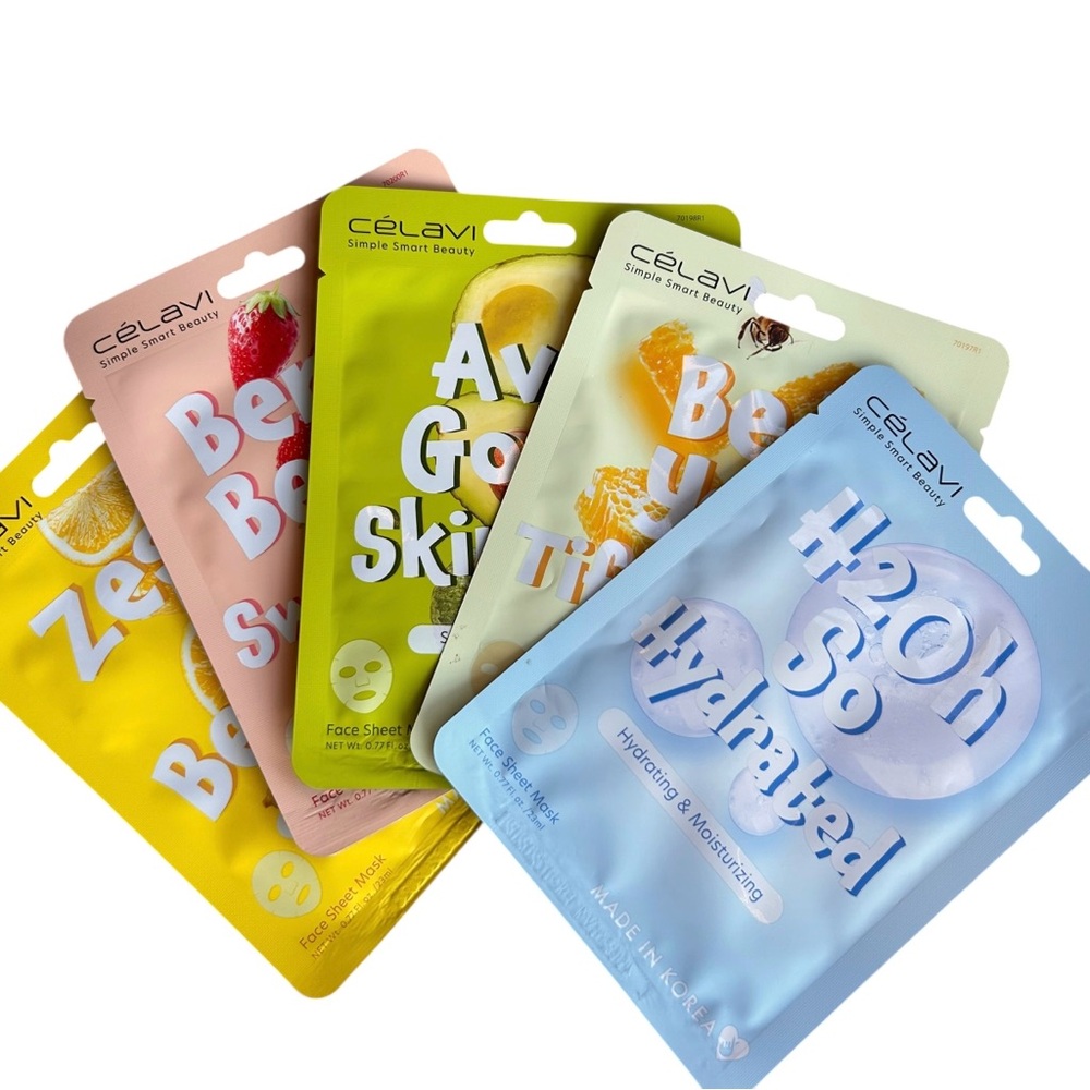 5 Célavi Sheet Mask Bundle Hydrating & Brightening Pack S Korean NEW PC